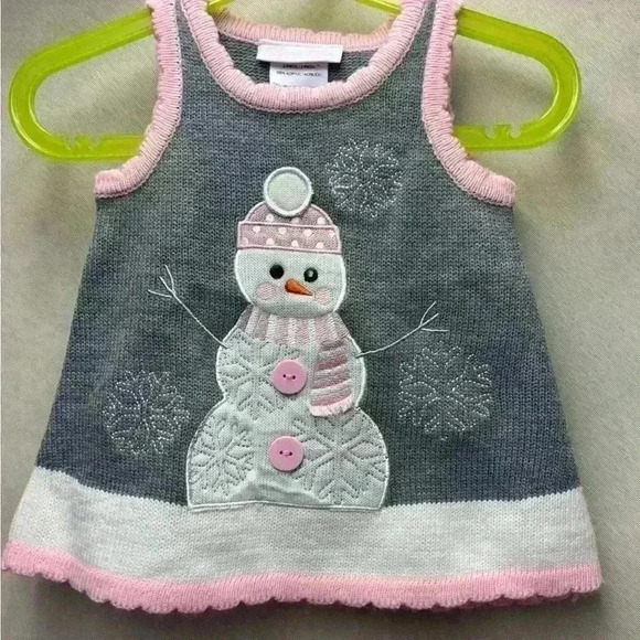 Bonnie Baby Girl Gray and Pink Snowman Sweater Dress. Size 3-6 months - Picture 4 of 4